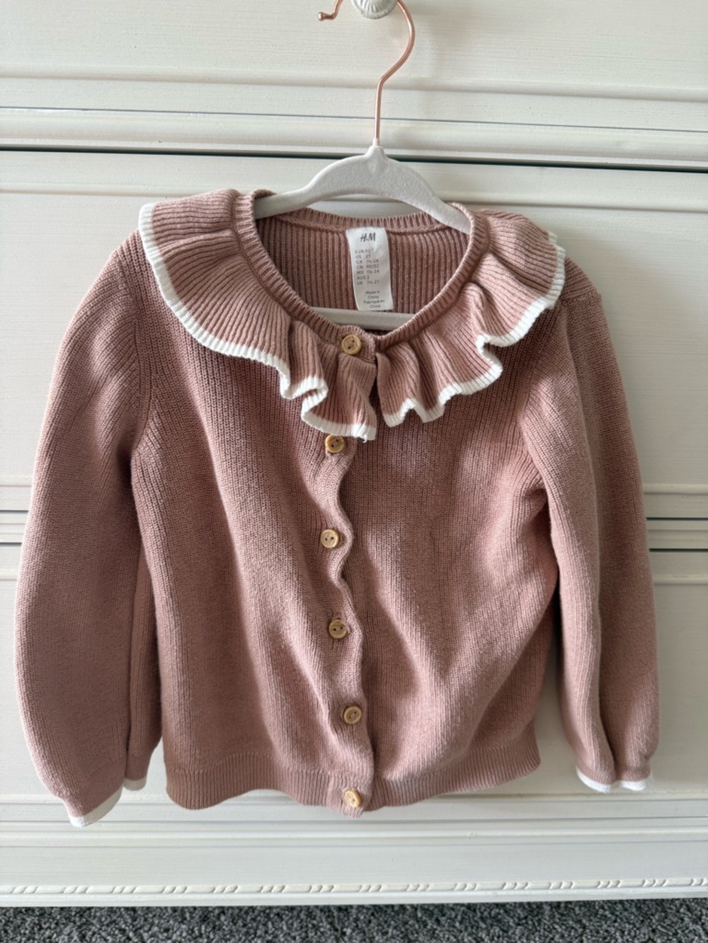 H&M Dusty Rose Ruffle-Trim Knit Cardigan